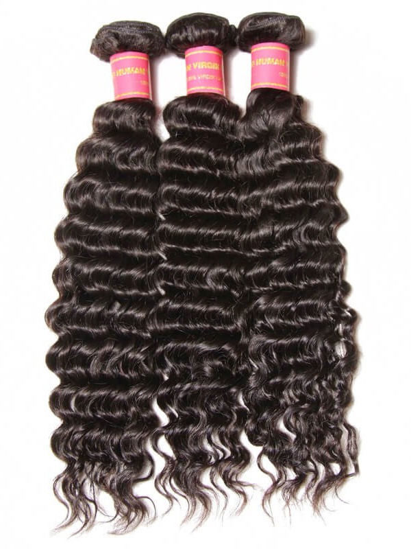 Deep Wave Virgin Hair 3 Bundles With Lace Frontal 13x4 Hair Closure Soft Human Hair