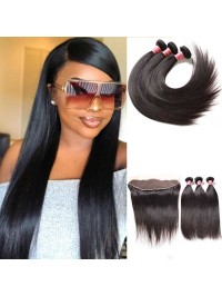 Best Virgin Brazilian Straight Hair 3 Bundles With Lace Front Closure