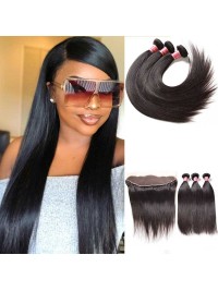 Best Virgin Brazilian Straight Hair 3 Bundles With Lace Front Closure