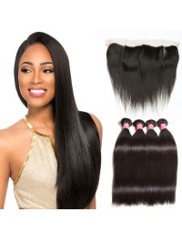4 Bundles Straight Virgin Hair Weave With Lace Frontal Closure 13x4 Affordable Human Hair Extensions