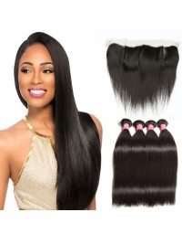 4 Bundles Straight Virgin Hair Weave With Lace Frontal Closure 13x4 Affordable Human Hair Extensions