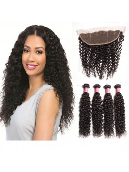 4pcs Curly Virgin Hair Bundles With Lace Frontal C...
