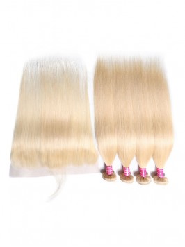 Blond Hair 4 Bundles Straight Virgin Hair With Lac...