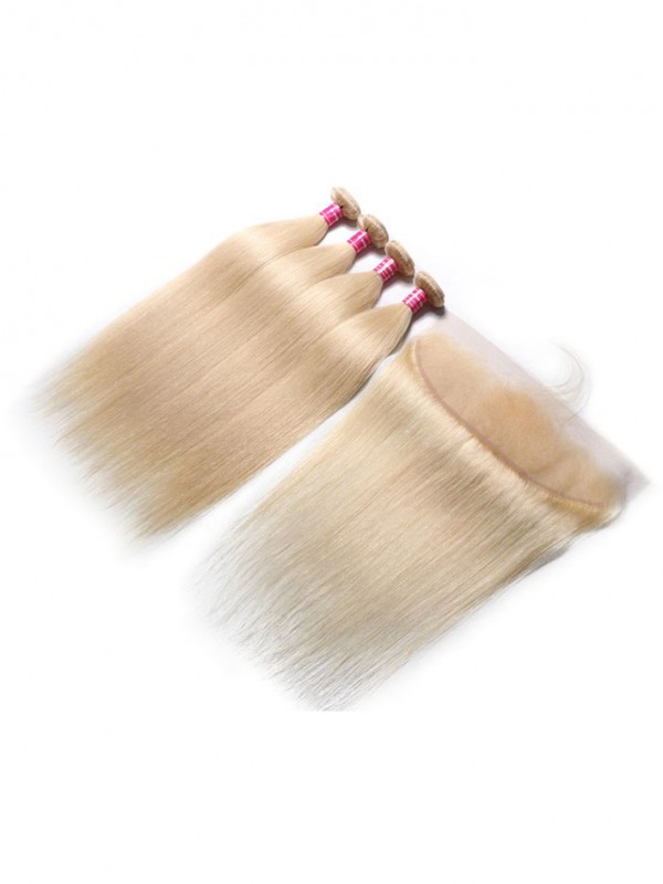 Blond Hair 4 Bundles Straight Virgin Hair With Lace Frontal 13x4 Affordable Human Hair #613 Clolor