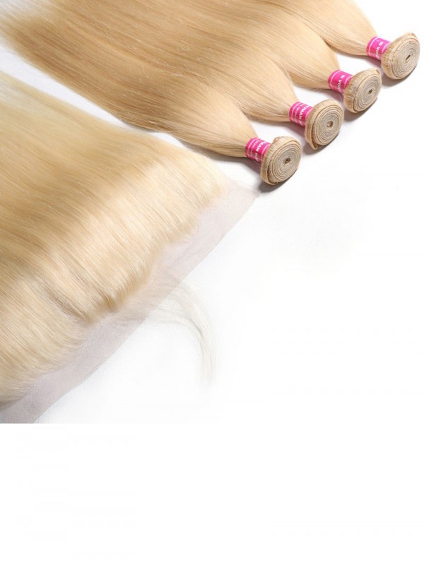 Blond Hair 4 Bundles Straight Virgin Hair With Lace Frontal 13x4 Affordable Human Hair #613 Clolor