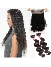 Body Wave Virgin Hair 2 Bundles With 360 Lace Closure Wavy Human Hair Weave Extensions