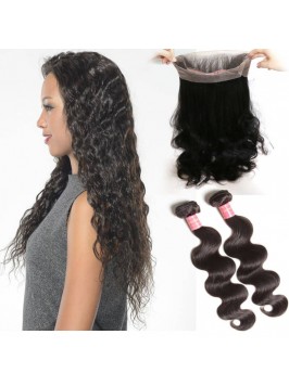 Body Wave Virgin Hair 2 Bundles With 360 Lace Clos...