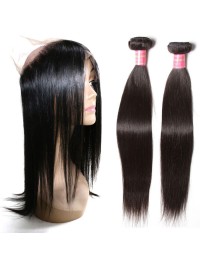 2pcs Straight Virgin Hair Weave Bundles With 360 Lace Closure Virgin Remy Human Hair