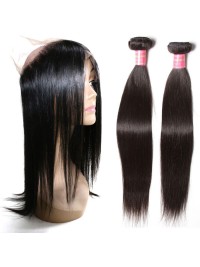 2pcs Straight Virgin Hair Weave Bundles With 360 Lace Closure Virgin Remy Human Hair