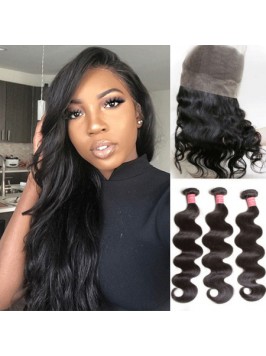 Body Wave Virgin Hair 3 Bundles With 360 Lace Fron...