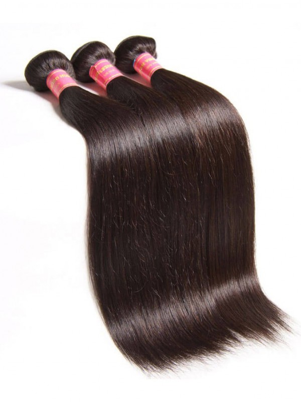 Straight Virgin Hair 3 Bundles With 360 Lace Frontal Closure Unprocessed Human Hair Weave