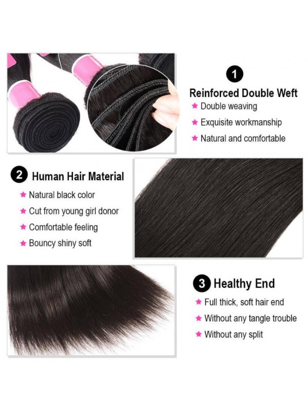 Straight Weave Hair 3 Bundle Deals With 6*6 Lace Closure