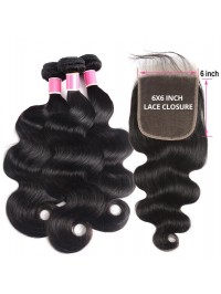 Body Wave 3 Hair Bundle Deals With 6x6 Body Wave Closure