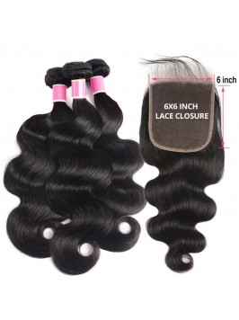 Body Wave 3 Hair Bundle Deals With 6x6 Body Wave C...