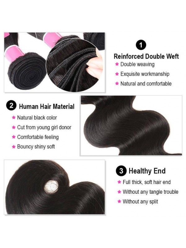 Body Wave 3 Hair Bundle Deals With 6x6 Body Wave Closure