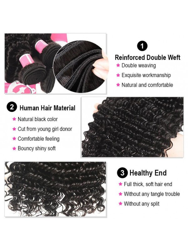 Deep Wave Weave Human Hair 3 Bundles With 6x6 Lace Closure