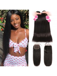 Unprocessed Brazilian Hair 3 pcs Straight With 4*4 Lace Closure