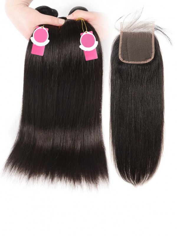 Unprocessed Brazilian Hair 3 pcs Straight With 4*4 Lace Closure