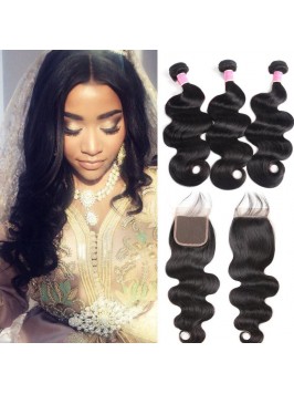 Brazilian Body Wave Virgin Hair 3pcs with Lace Clo...