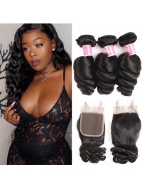 Brazilian Hair 3 Bundles Loose Wave With 4*4 Lace Closure