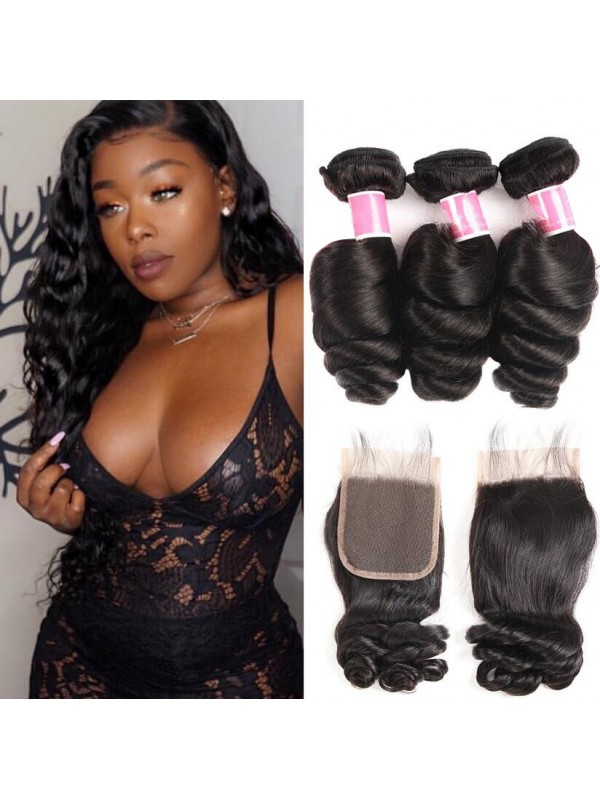 Brazilian Hair 3 Bundles Loose Wave With 4*4 Lace Closure