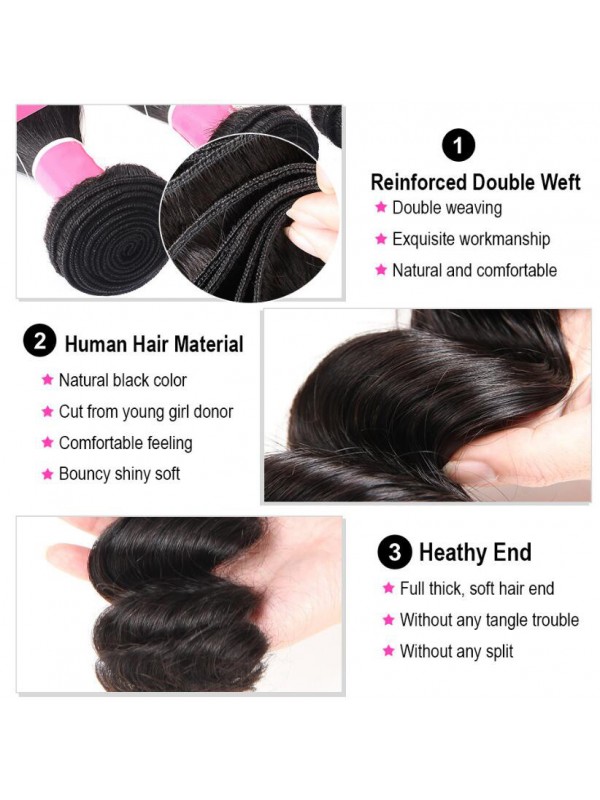 Brazilian Hair 3 Bundles Loose Wave With 4*4 Lace Closure