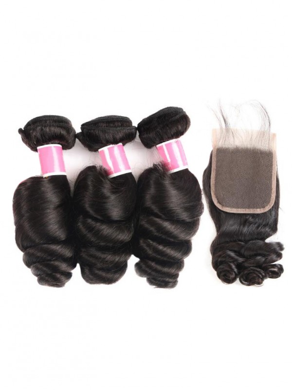 Brazilian Hair 3 Bundles Loose Wave With 4*4 Lace Closure