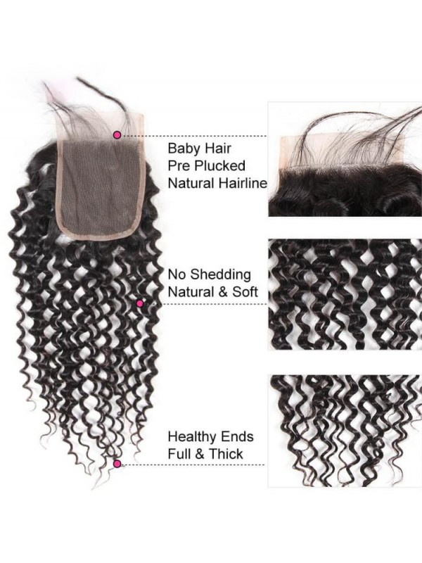 Kinky Curly Hair 3 Bundles With 4*4 Lace Closure Soft Brazilian Hair