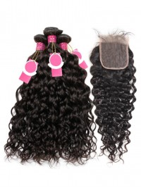 Brazilian Hair 3 Bundles Natural Wave With 4*4 Lace Closure