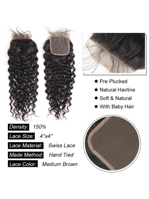Brazilian Hair 3 Bundles Natural Wave With 4*4 Lace Closure