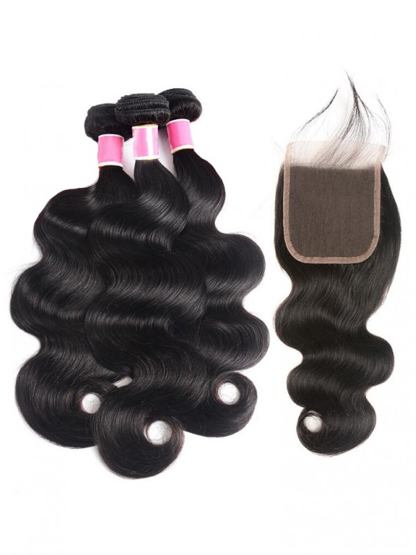 Body Wave 3 Bundles With Lace Closure Unprocessed Peruvian Hair