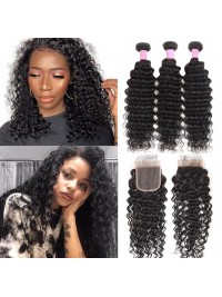 Malaysian Virgin Hair 3 Bundles Deep Wave with Lace Closure