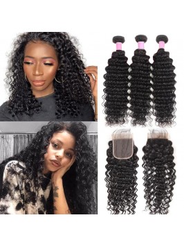 Malaysian Virgin Hair 3 Bundles Deep Wave with Lac...