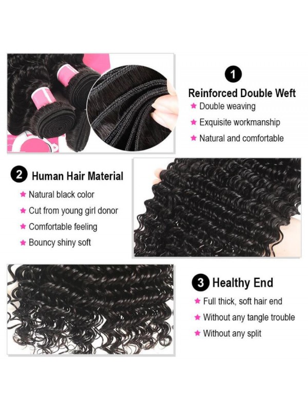 Malaysian Virgin Hair 3 Bundles Deep Wave with Lace Closure