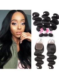 3 bundles Body Wave with lace closure Indian