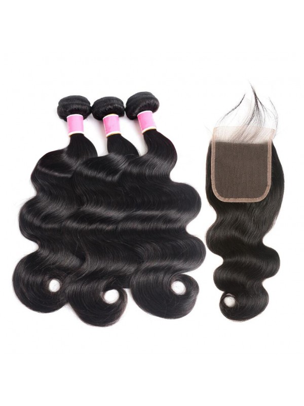 3 bundles Body Wave with lace closure Indian