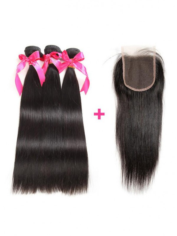 Malaysian Virgin Hair 3pcs Straight with 4*4 Lace Closure