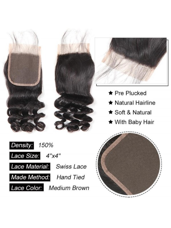 3pcs/packet Loose Wave With 4*4 Lace Closure Peruvian Human Hair