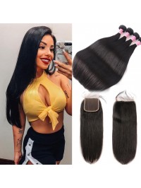 Brazilian Hair 4pcs Straight with 4*4 Lace Closure