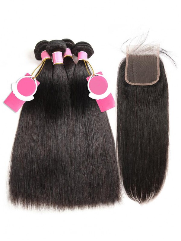 Brazilian Hair 4pcs Straight with 4*4 Lace Closure