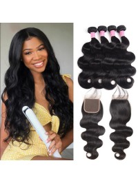 Brazilian Body Wave Virgin Hair 4pcs with Lace Closure