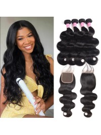 Brazilian Body Wave Virgin Hair 4pcs with Lace Closure