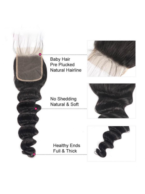 Peruvian Human Hair 4pcs Loose Deep Wave with Lace Closure