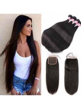 Malaysian Virgin Hair 4pcs Straight with 4*4 Lace ...