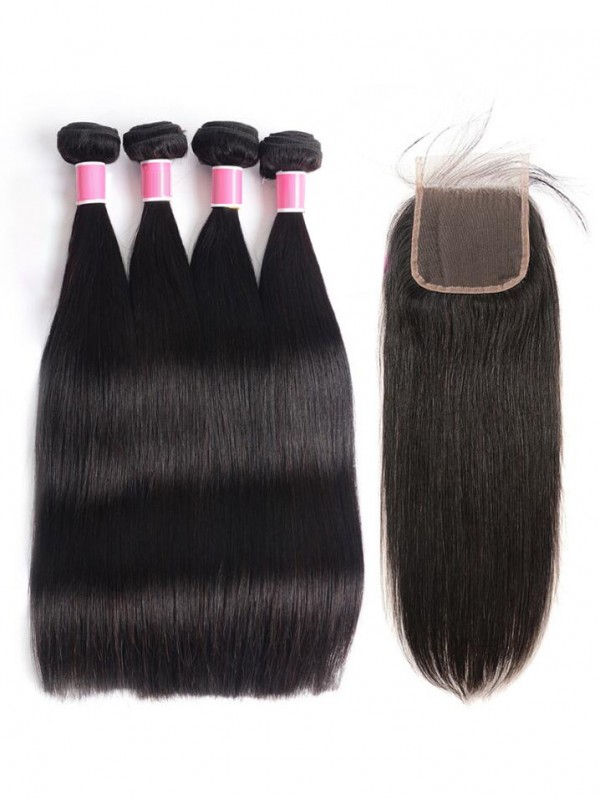 Malaysian Virgin Hair 4pcs Straight with 4*4 Lace Closure