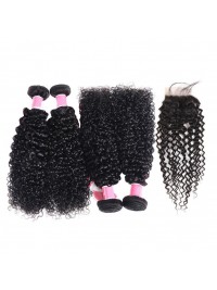 Cheap Real Hair Extensions 4 Bundles Kinky Curly With Lace Closure With Baby Hair