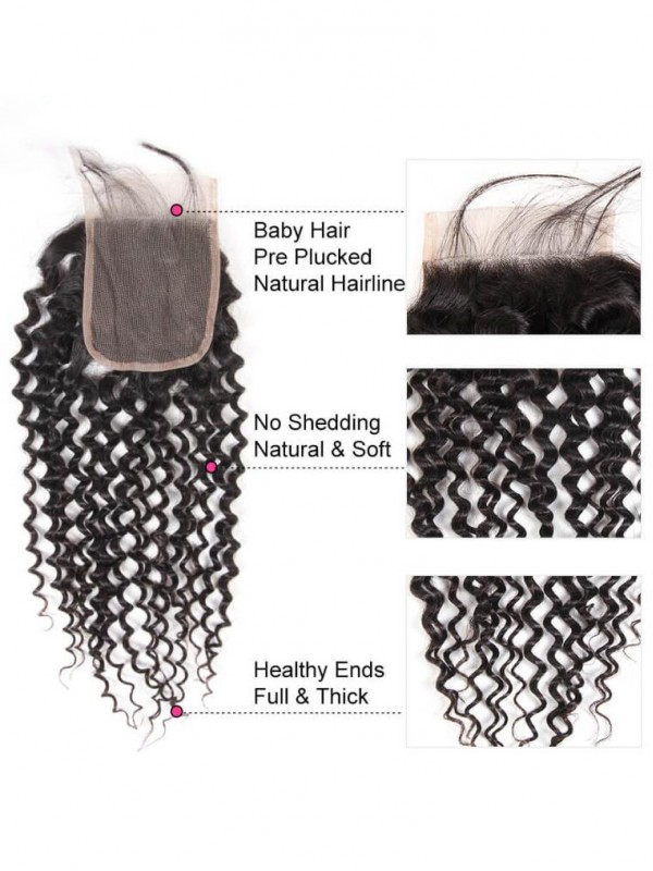 Cheap Real Hair Extensions 4 Bundles Kinky Curly With Lace Closure With Baby Hair