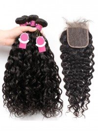 Virgin Hair Natural Water 4 Bundles with Lace Closure 4X4 Inch