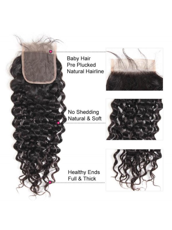 Virgin Hair Natural Water 4 Bundles with Lace Closure 4X4 Inch