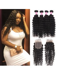 Deep Wave Hairstyles Brazilian Human Hair 4 Bundles With 4*4 Lace Closure